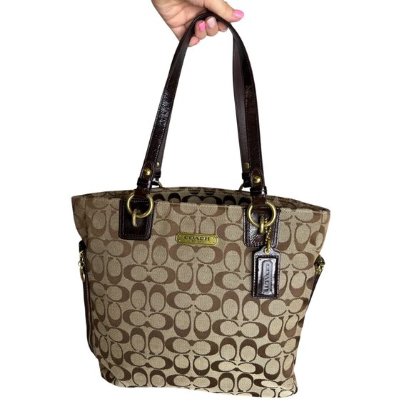 Coach F19388 Signature Beige & Brown Canvas Tote Bag - Picture 1 of 9
